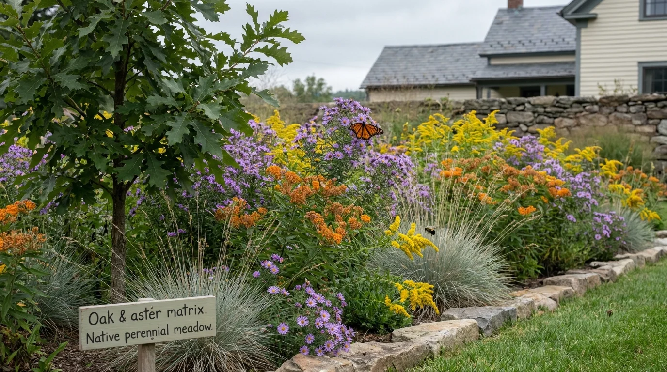 Landscaping with native plants in the Hudson Valley — the keystone matrix of asters, goldenrod, and milkweed in late summer